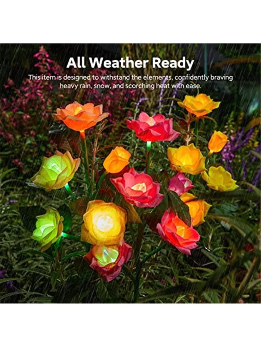 Solar Rose Garden Lights Color Changing Waterproof Outdoor Yard Pathway Decor